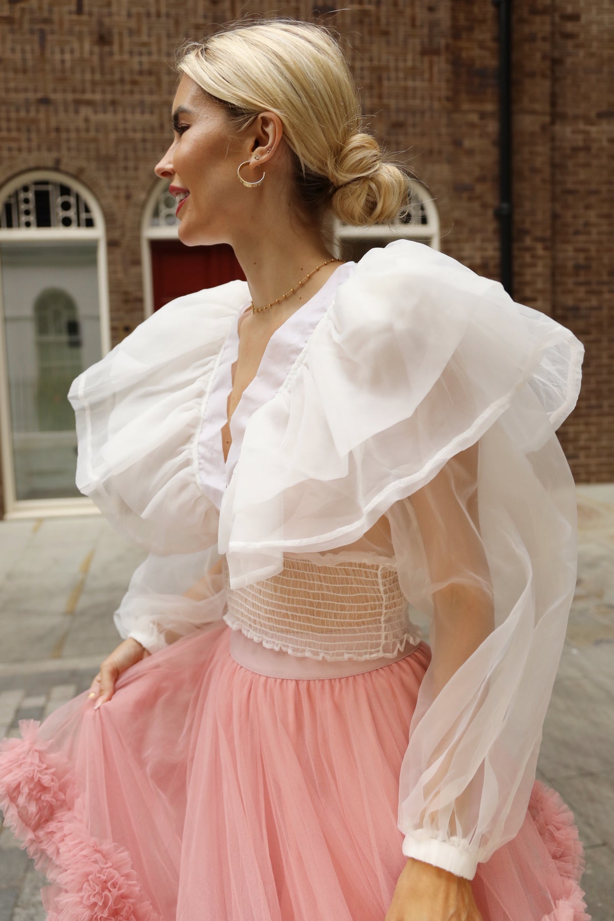 Statement Organza Ruffle Crop Top in White