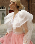 Statement Organza Ruffle Crop Top in White