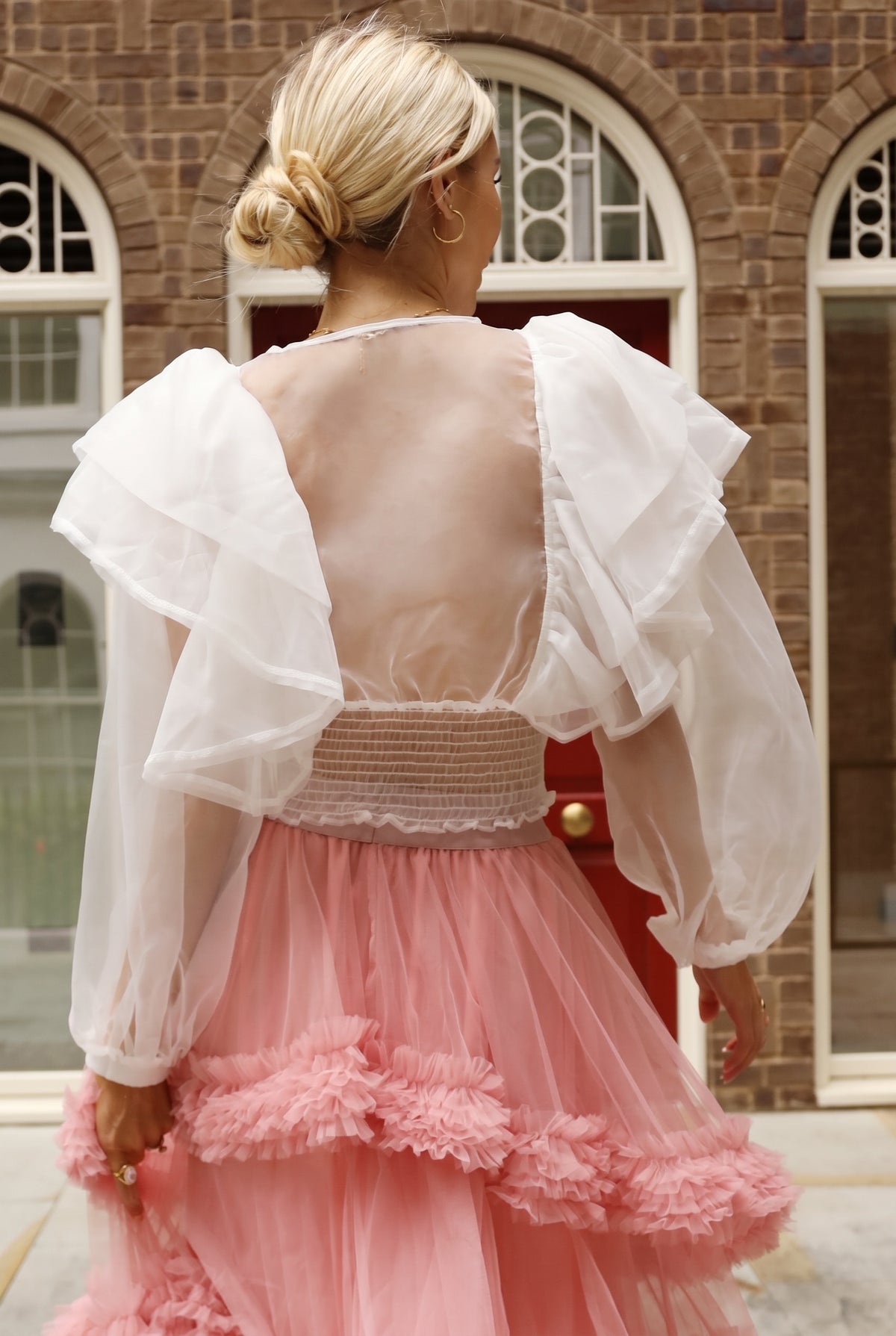 Statement Organza Ruffle Crop Top in White