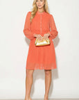 Pleated Midi Dress in orange