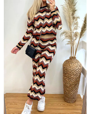 Zig Zag Print crop top and trousers tracksuits