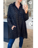 Black color Oversized shirt dress in multi tassel stripe design fabric