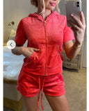 Short sleeves and Shorts Velour Tracksuits (Rose)