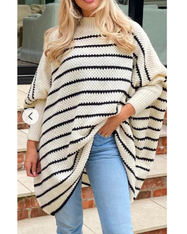 Striped brand-crest wool blend oversized jumper top