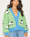 Shaun the Sheep pattern handknit cardigan