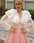 Statement Organza Ruffle Crop Top in White