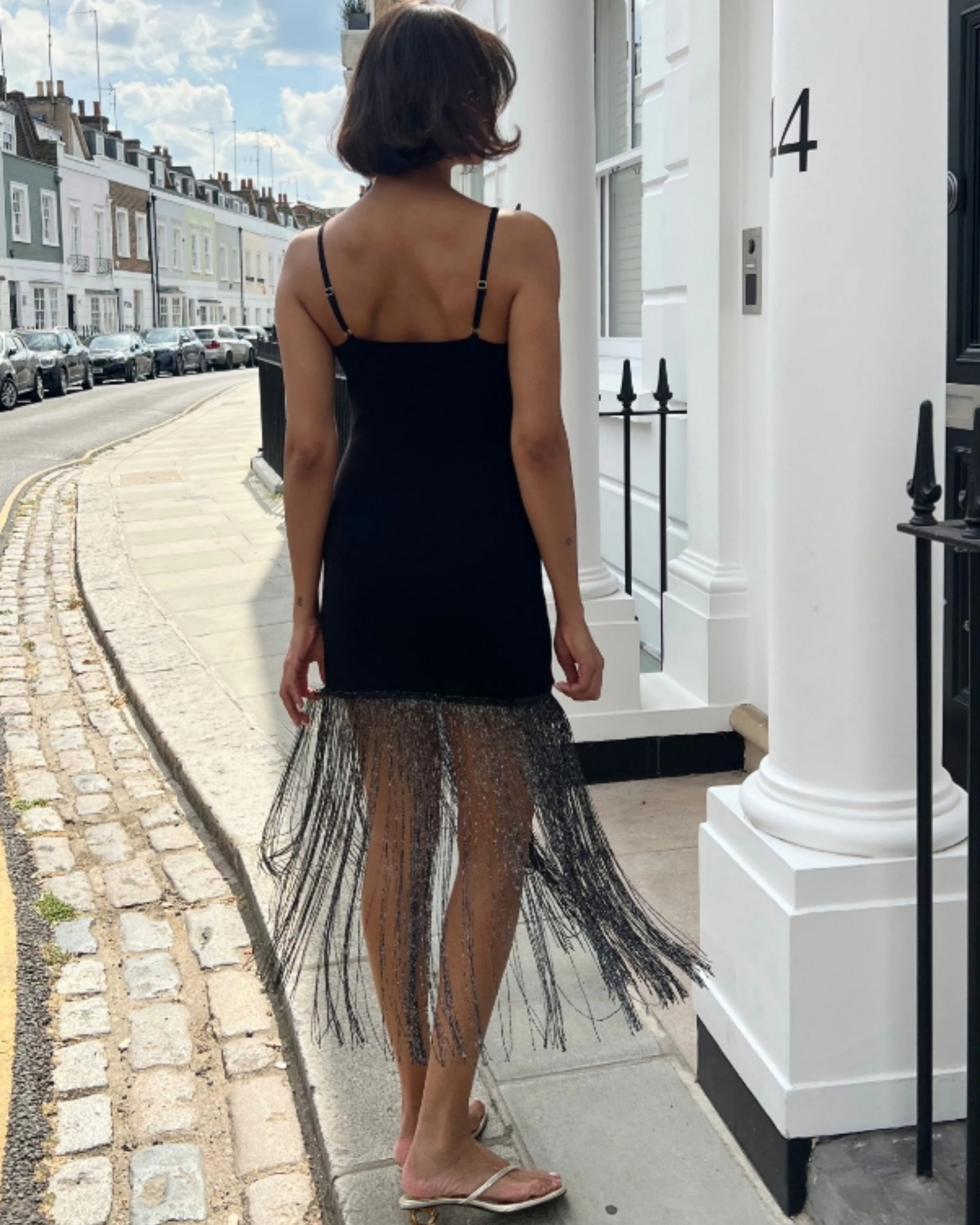 Long fringed tassel detail hem bodycon knit dress in black CYLONDON Long fringed tassel detail hem bodycon knit dress in black CYLONDON