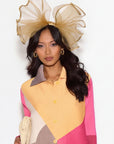 Large Wide Brim Bow Fascinator In Dark Gold