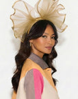 Large Wide Brim Bow Fascinator In Dark Gold