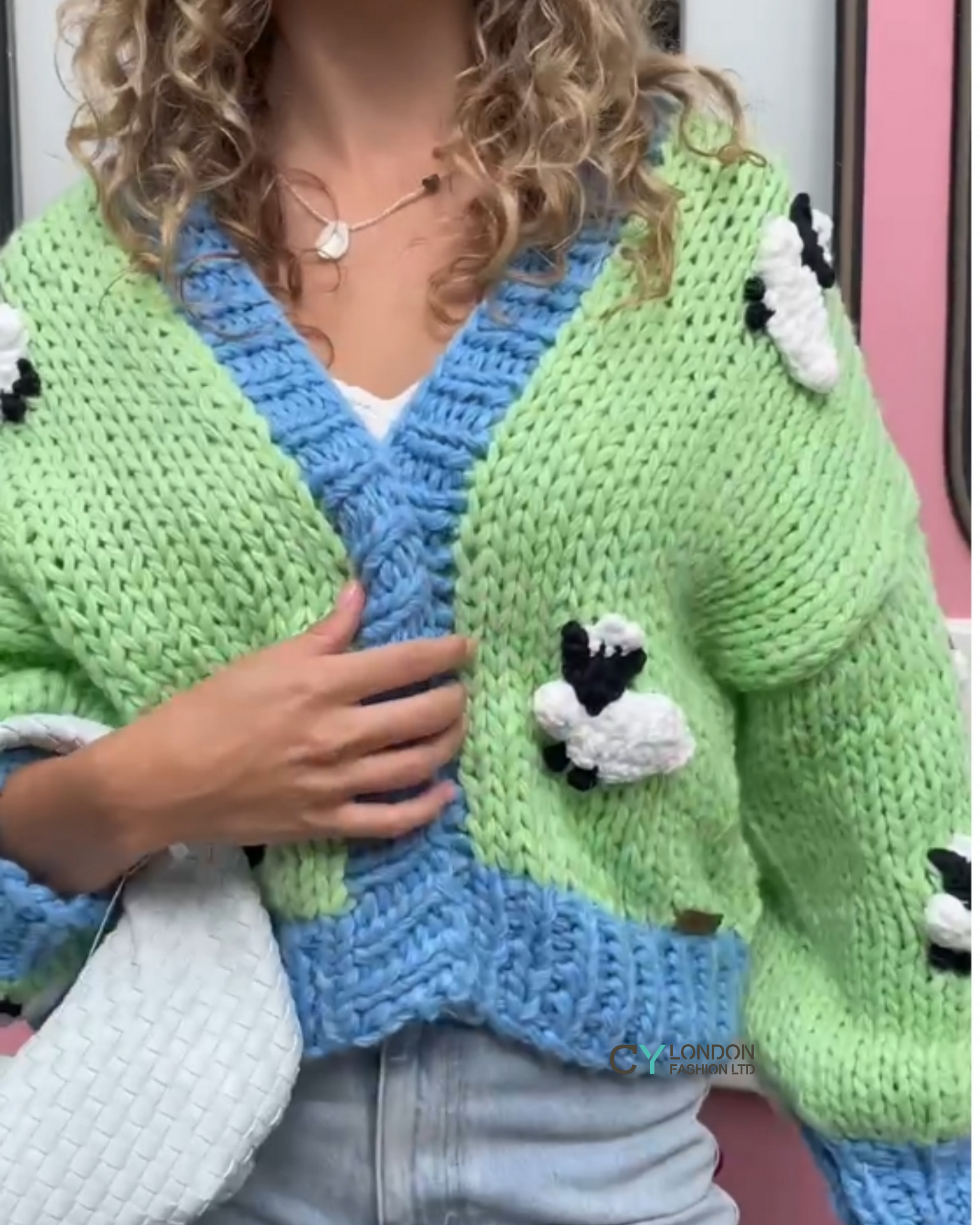 Shaun the Sheep pattern hand knit cardigan