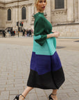Multi-Colour Pleated Midi Dress With Adjustable Waist In Green