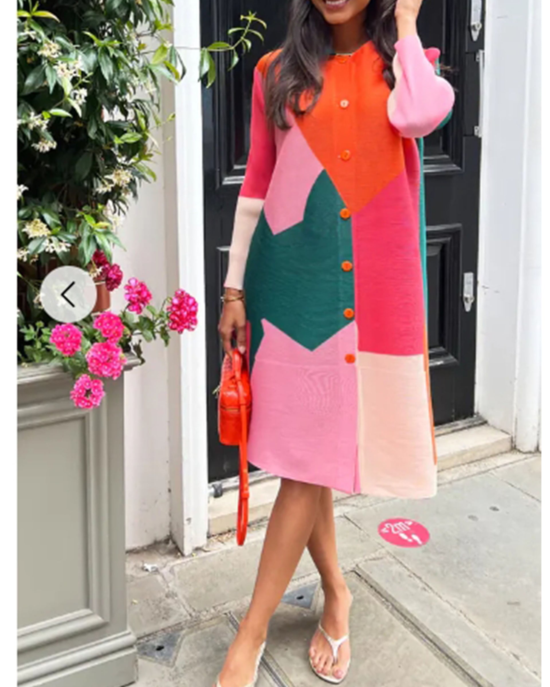 Multi color print long sleeves Blazer Dress with buttons design in