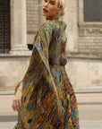 Pattern Print Pleated Blouse & Trousers Set