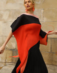 Orange Colour Block Pleated Top and Skirt Co-ords Suits