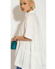 Oversized Short Sleeve Shirt with Frill Detail on Sides in White