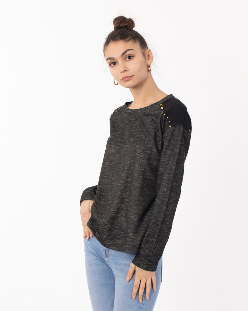 Stud Design On Shoulder & Back Sweatshirt