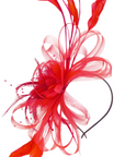 Feather & Floral Fascinator Headband In Red