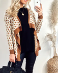 Metallic Gold Trims Stripe And Diamond Print Wool Blend Knitted Cardigan