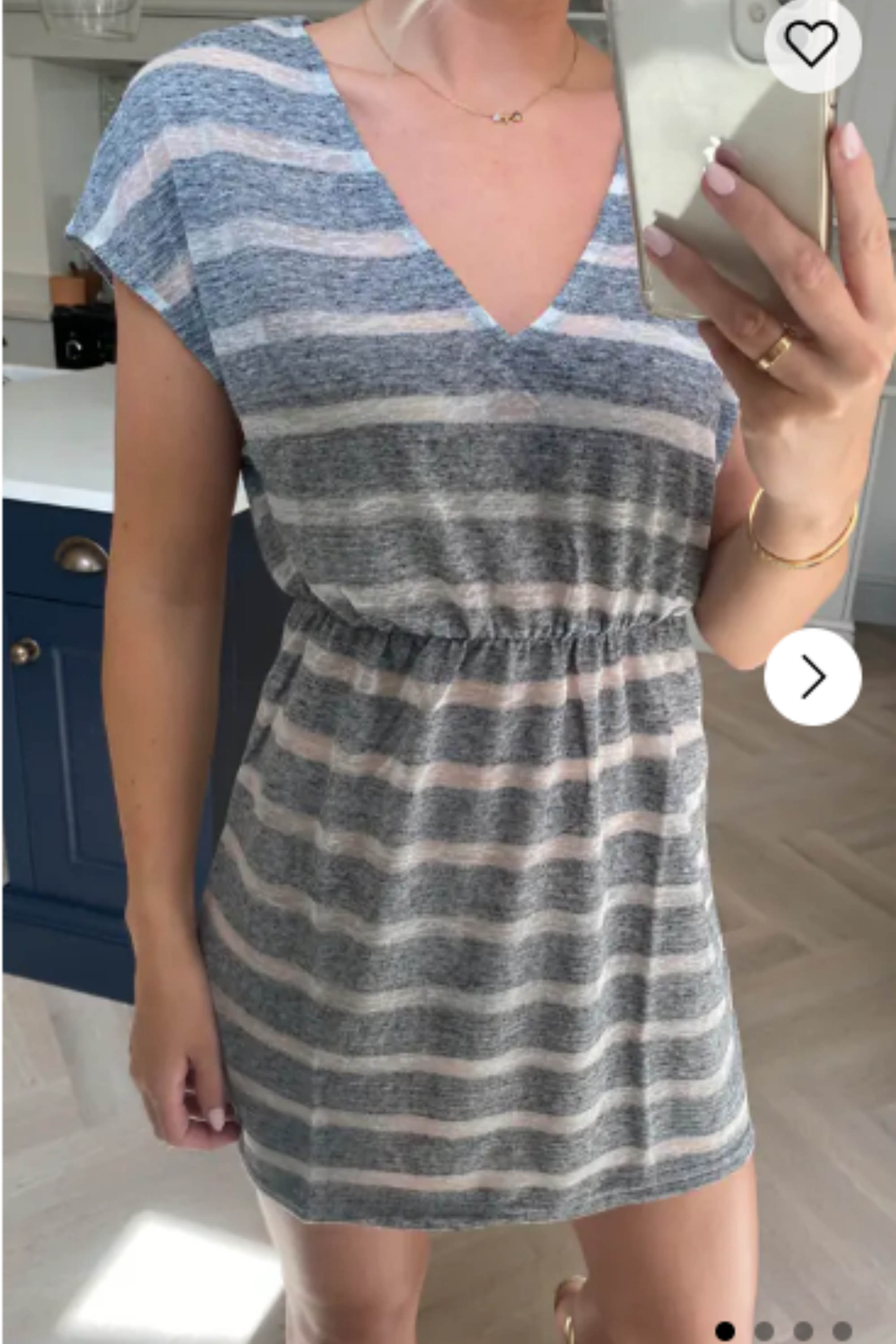 Short Sleeve V Neck Mini Dress In Grey Stripe