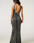 Multi Diamond and Pearl Embellished Open Back Maxi Dress
