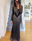 Multi Diamond Embellished long sleeves maxi dress in black