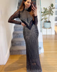 Multi Diamond Embellished long sleeves maxi dress in black