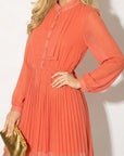 Pleated Midi Dress in orange