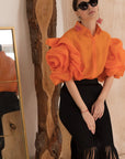 Double Layered Ruffles statements sleeves shirt top in orange