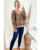 Leopard Print Oversized V-Neck Sweater