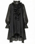 Rose Floral Tie-Neck Oversized Midi Dress In Black
