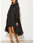 Ruffle Tie Neck Oversized Midi Dress In Black