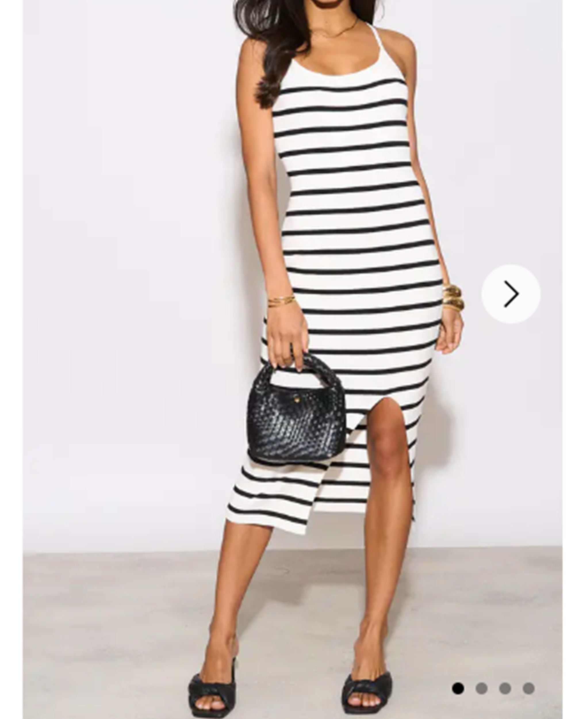 Knitted Stripe Print With Straps Design Midi Bodycon Dress