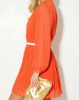 Pleated Midi Dress in orange