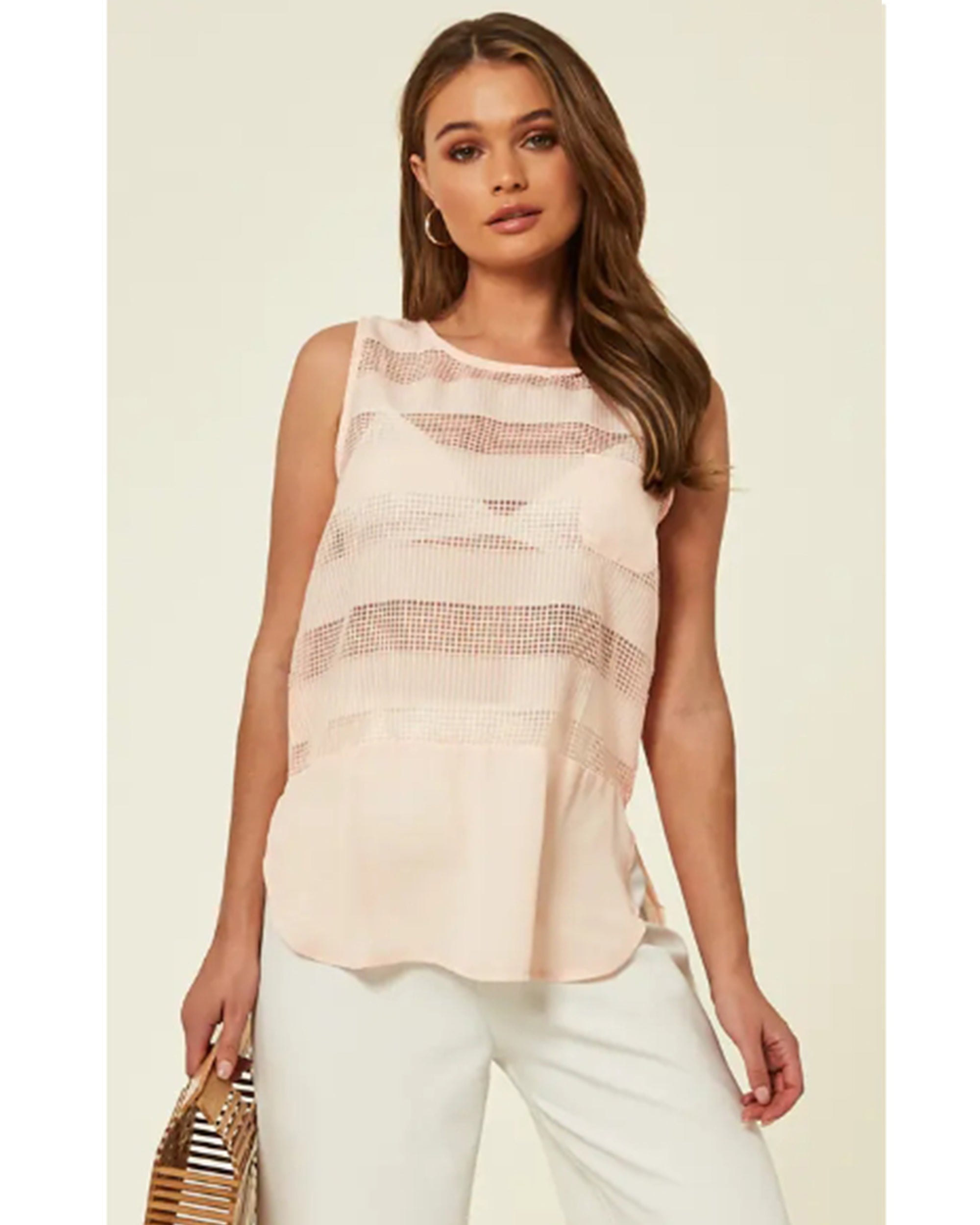 Mesh Chiffon  Vest Top (Peach)