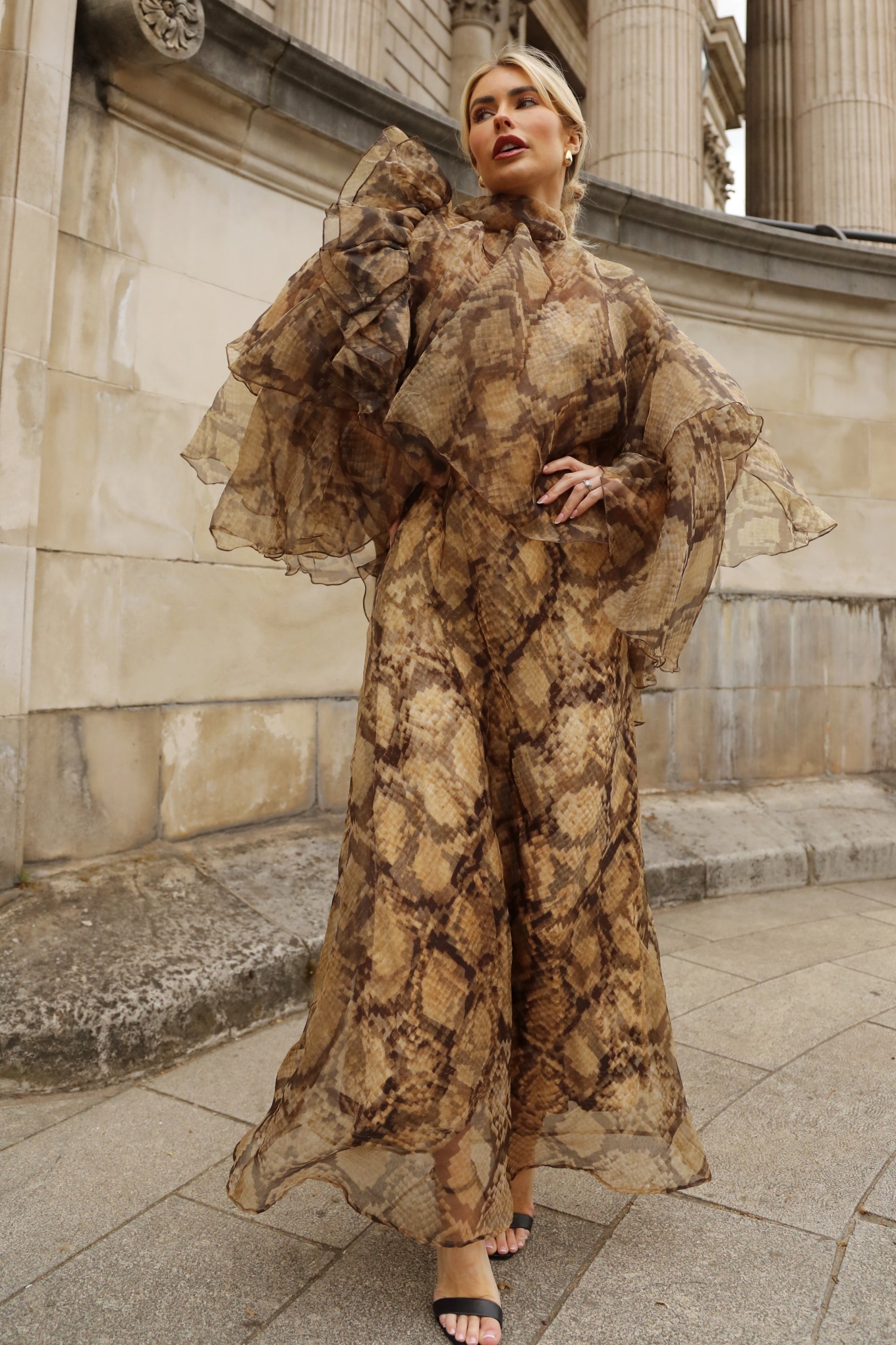 organza dress uk Animal Print Organza Ruffle Statement Maxi Dress – CYLONDON