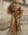 Animal Print Organza Ruffle Statement Maxi Dress