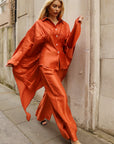 Cape-Sleeve Shirt & Wide-Leg Trouser Co-Ord In Orange
