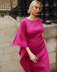 Pleated Maxi Dress with Statement Belt In Fuchsia Pink