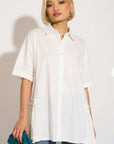 Oversized Short Sleeve Shirt with Frill Detail on Sides in White