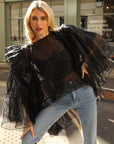 Statement Ruffle Design Organza Ruffle Blouse In Black