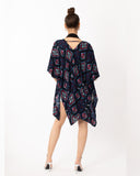 Blue Aztec Tile Print Cotton Long Kimono Cardigan Top