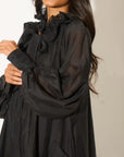Ruffle Tie Neck Oversized Midi Dress In Black