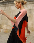 Orange Colour Block Pleated Top and Skirt Co-ords Suits