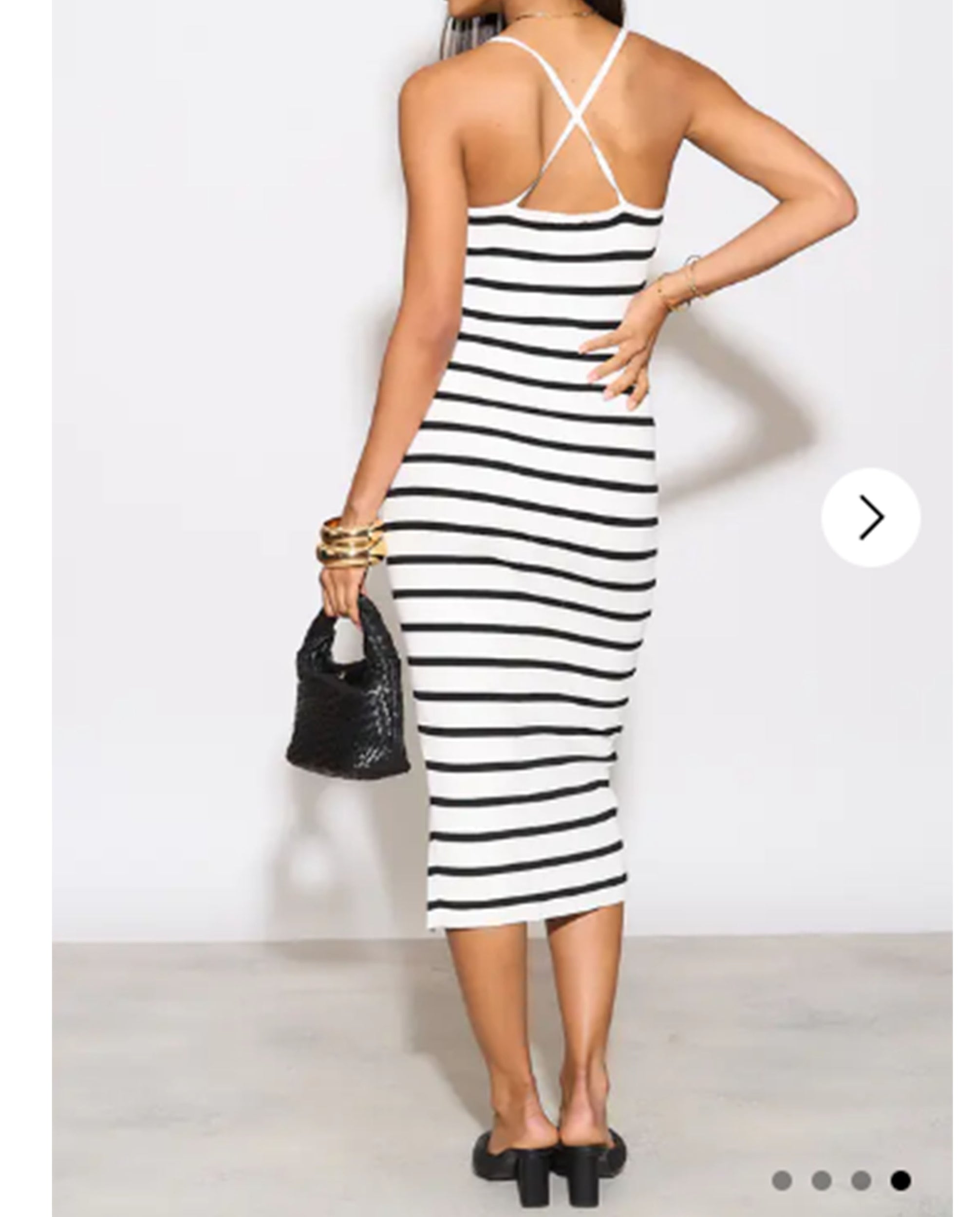 Knitted Stripe Print With Straps Design Midi Bodycon Dress