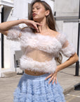 Statement Ruffle Tulle Pull-On Crop Top in White