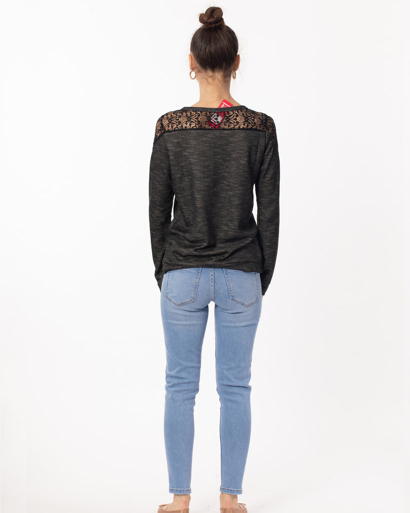 Lace Design On Shoulder  Sweatshirt