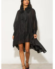 Ruffle Tie Neck Oversized Midi Dress In Black