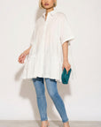 Oversized Short Sleeve Shirt with Frill Detail on Sides in White