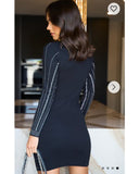 Long sleeves Embellished bodycon dress in black