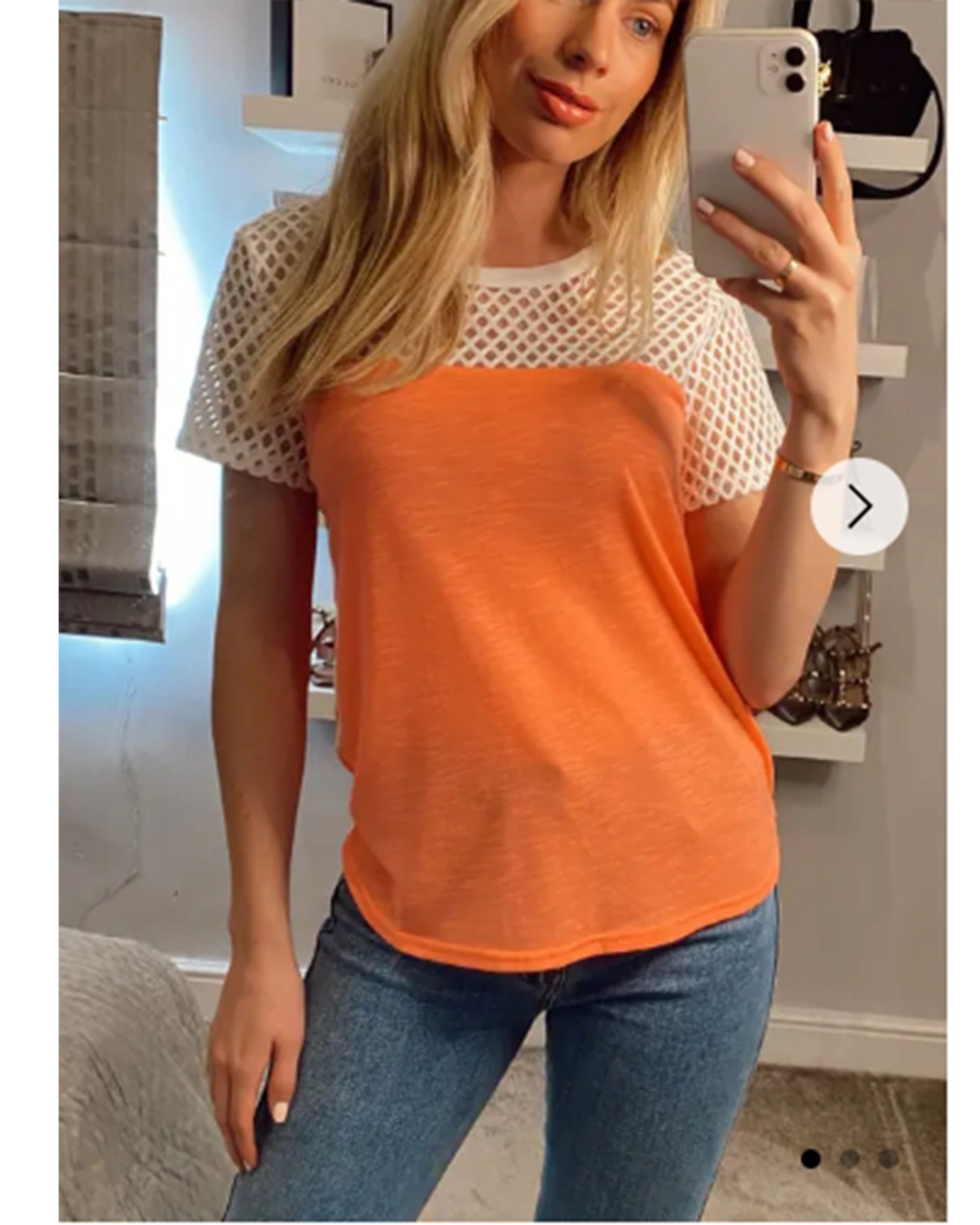 Neon Colour Mesh &amp; Cotton T-shirt (Red)